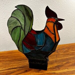 Pier One Rooster stain glass Votive Candle Holder.  TEA LIGHT COLORFUL